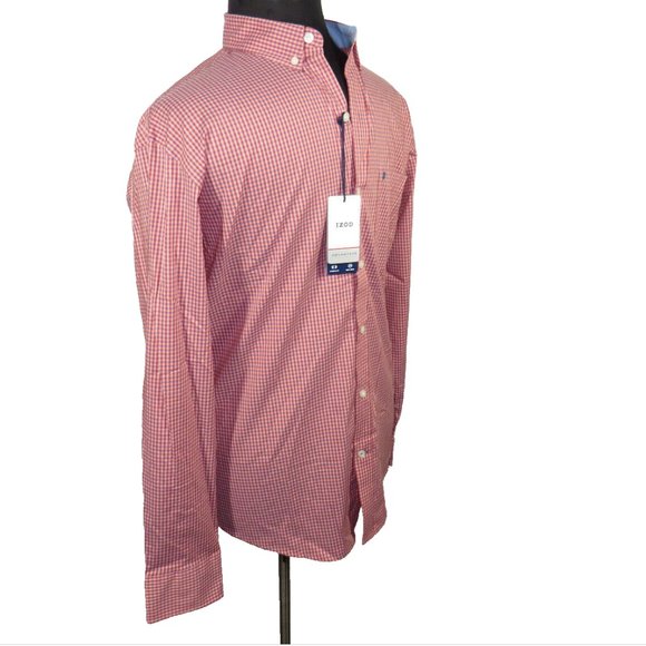 Izod Other - Izod Sportflex Men's Size M Red Blue Gingham Check Non-Iron Long Sleeve Shirt